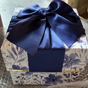 Navy Satin Bow Floral Gift Box